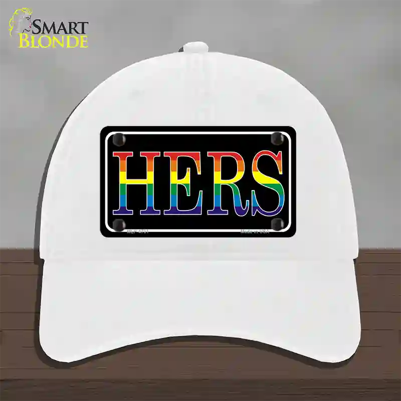 Hers Rainbow Novelty License Plate Hat Unconstructed Cotton White