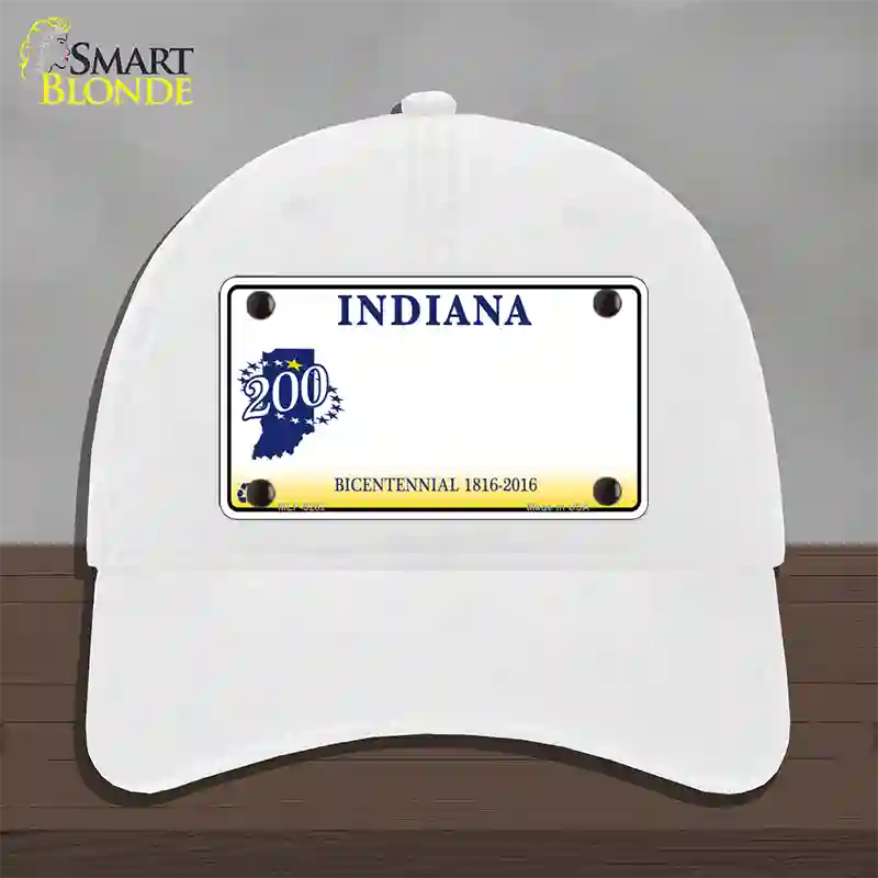 Indiana State Bicentennial Novelty License Plate Hat Unconstructed Cotton / White