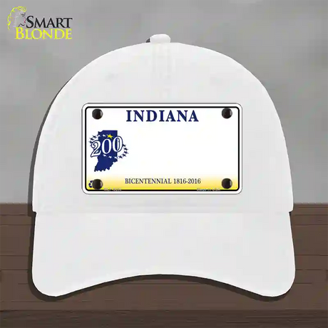 Indiana State Bicentennial Novelty License Plate Hat Unconstructed Cotton / White