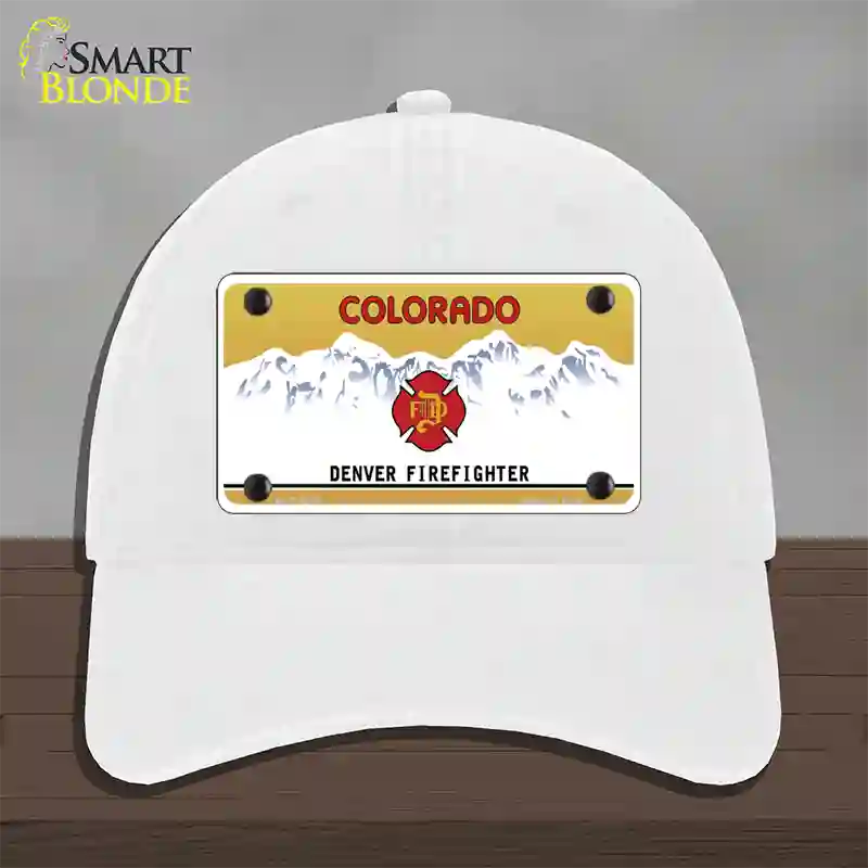Denver Fire Fighter Novelty License Plate Hat Unconstructed Cotton / White