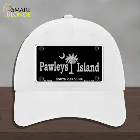 Pawleys Island Black Novelty License Plate Hat Unconstructed Cotton / White
