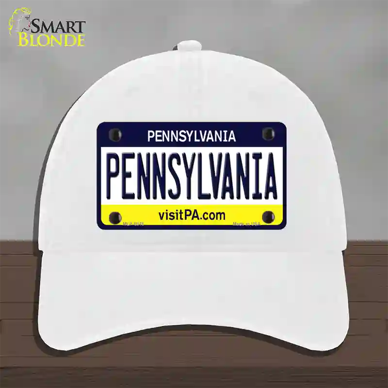 Pennsylvania State Novelty License Plate Hat Unconstructed Cotton / White
