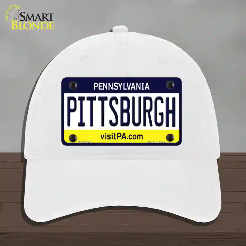 Pittsburgh Pennsylvania State Novelty License Plate Hat Unconstructed Cotton / White