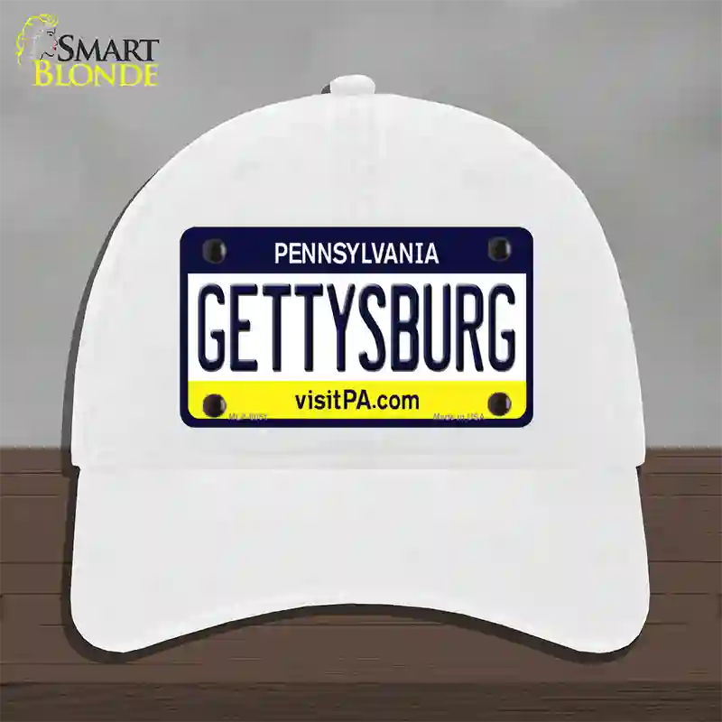 Gettysburg Pennsylvania State Novelty License Plate Hat Unconstructed Cotton / White