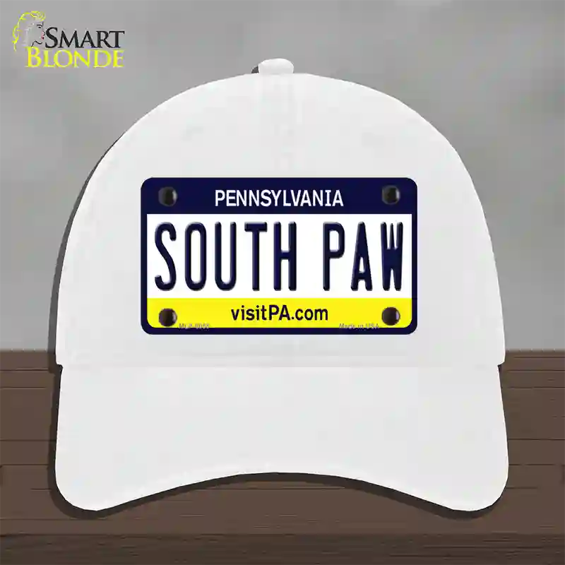 South Paw Pennsylvania State Novelty License Plate Hat Unconstructed Cotton / White
