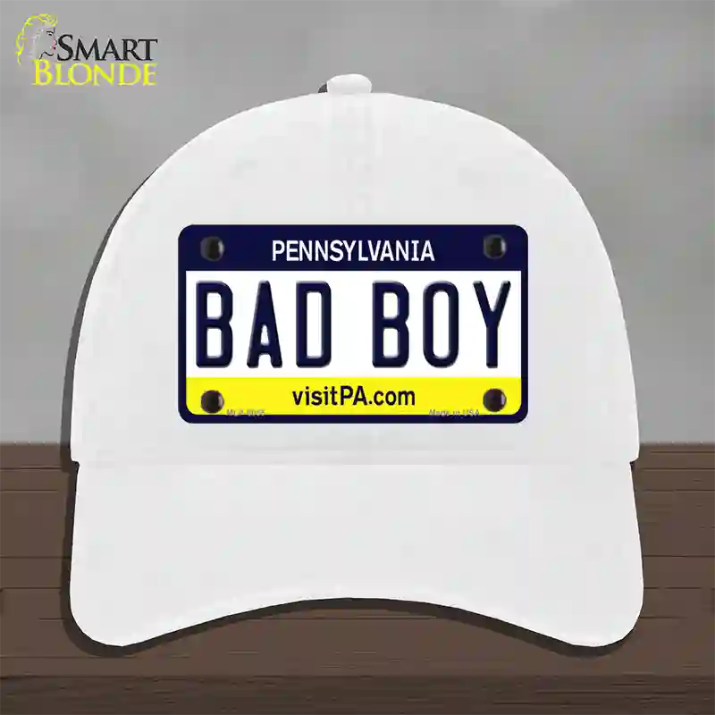 Bad Boy Pennsylvania State Novelty License Plate Hat Unconstructed Cotton / White