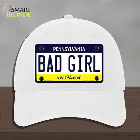 Bad Girl Pennsylvania State Novelty License Plate Hat Unconstructed Cotton / White