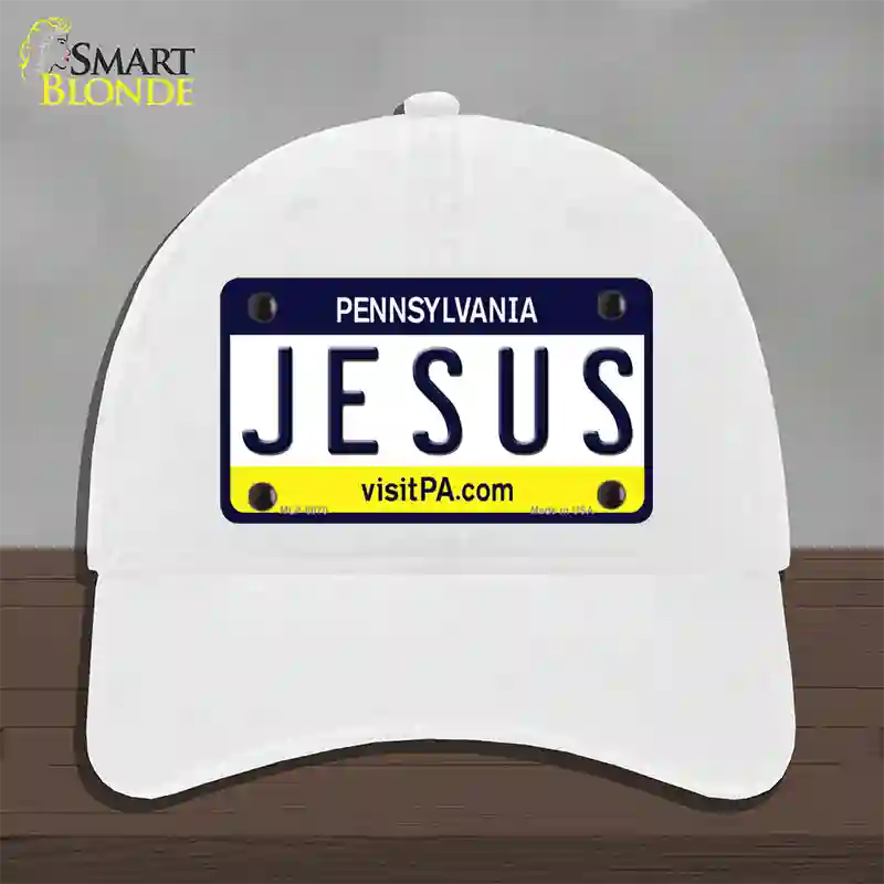 Jesus Pennsylvania State Novelty License Plate Hat Unconstructed Cotton / White