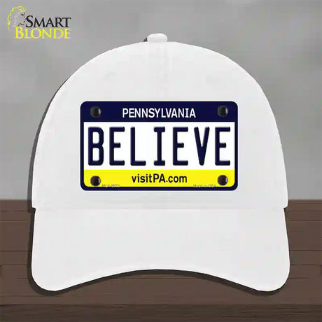 Believe Pennsylvania State Novelty License Plate Hat Unconstructed Cotton / White