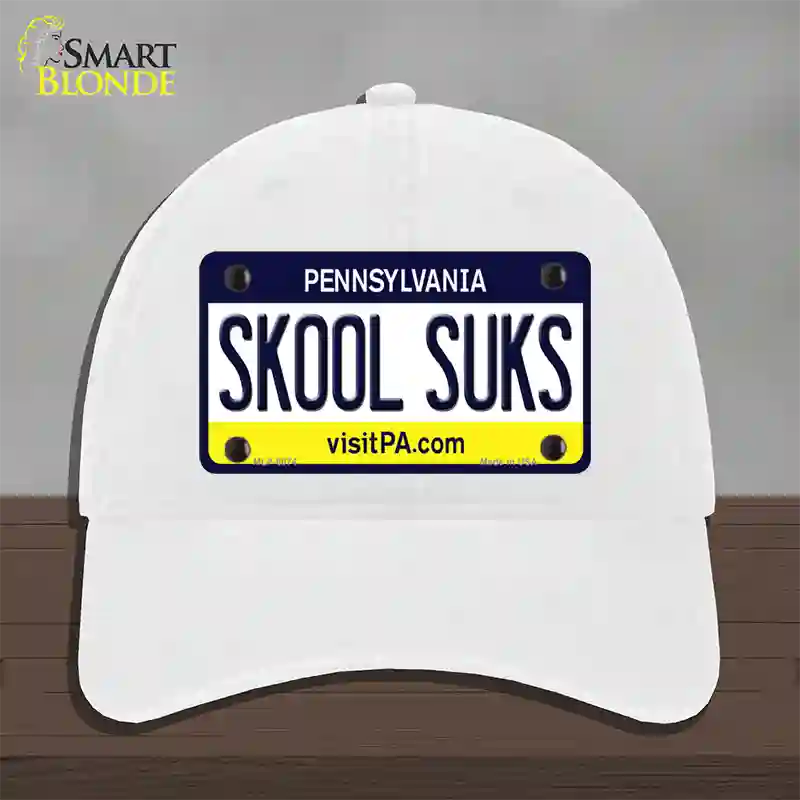 Skool Suks Pennsylvania State Novelty License Plate Hat Unconstructed Cotton / White