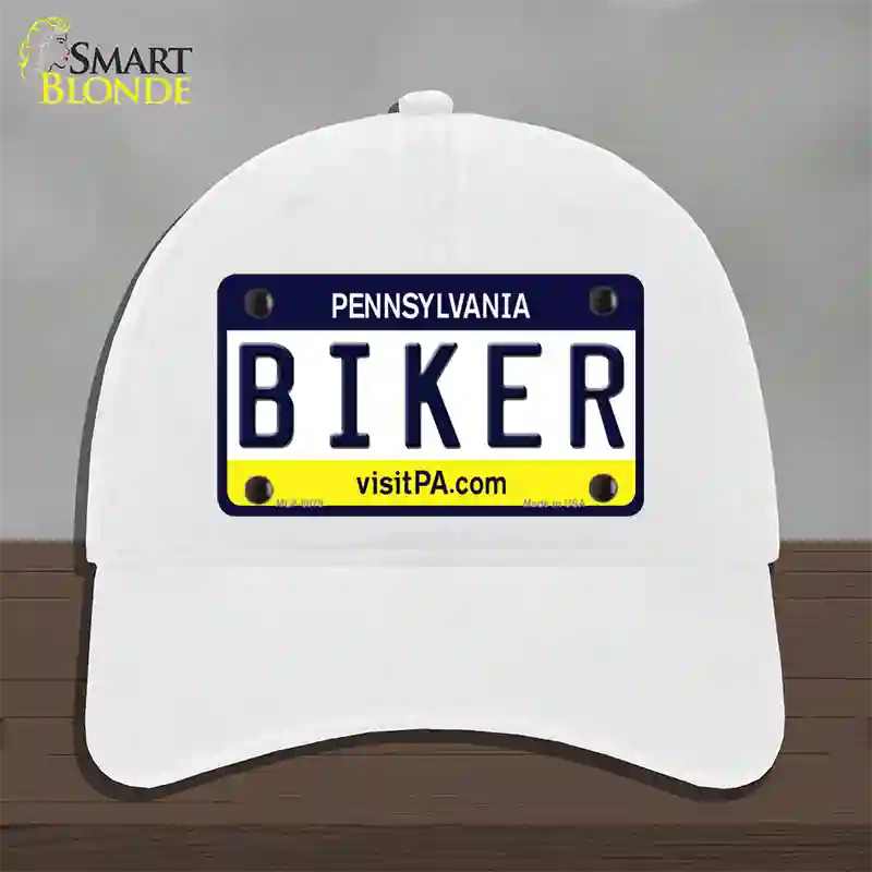 Biker Pennsylvania State Novelty License Plate Hat Unconstructed Cotton / White