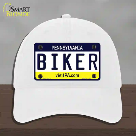 Biker Pennsylvania State Novelty License Plate Hat Unconstructed Cotton / White
