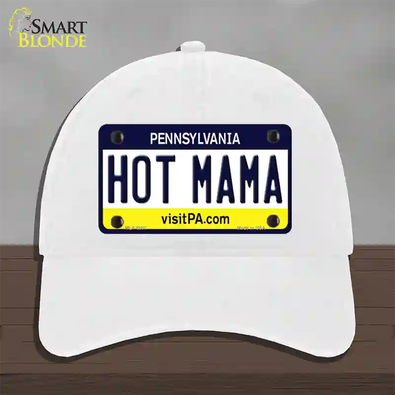 Hot Mama Pennsylvania State Novelty License Plate Hat Unconstructed Cotton / White