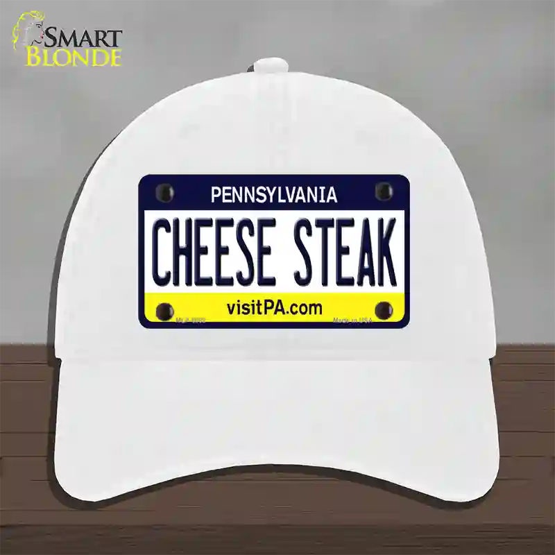 Cheese Steak Pennsylvania State Novelty License Plate Hat Unconstructed Cotton / White