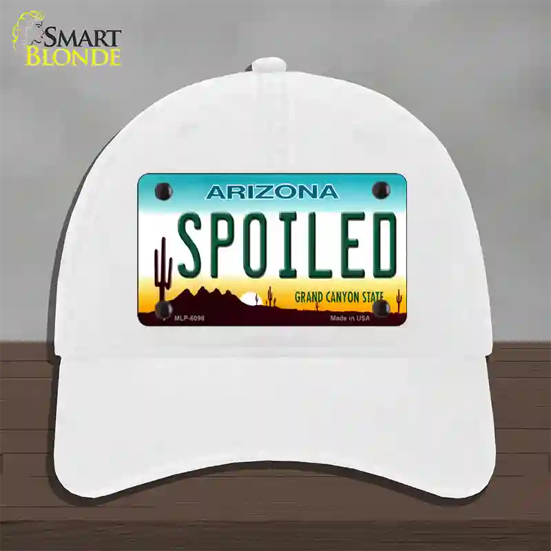 Arizona Spoiled Novelty License Plate Hat Unconstructed Cotton / White