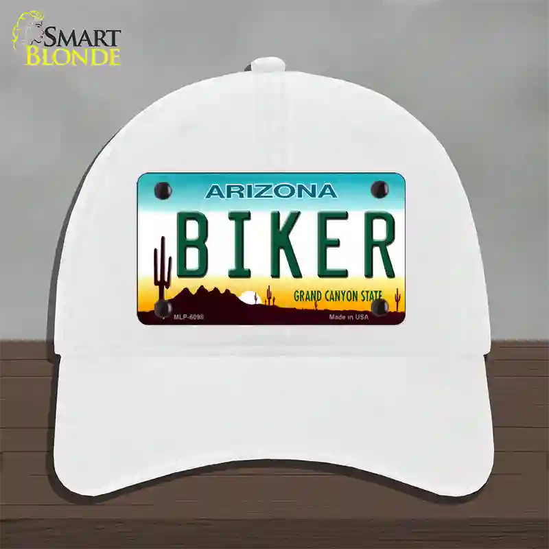 Arizona Biker Novelty License Plate Hat Unconstructed Cotton / White
