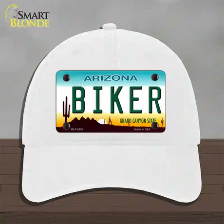 Arizona Biker Novelty License Plate Hat Unconstructed Cotton / White