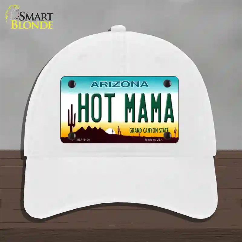 Arizona Hot Mama Novelty License Plate Hat Unconstructed Cotton / White