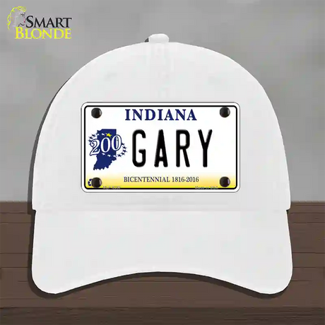 Gary Indiana Novelty License Plate Hat Unconstructed Cotton / White