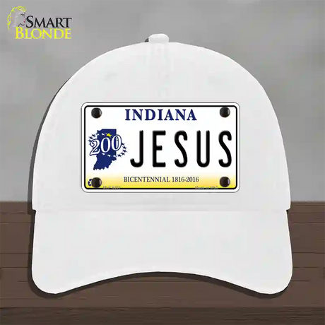 Jesus Indiana Novelty License Plate Hat Unconstructed Cotton / White