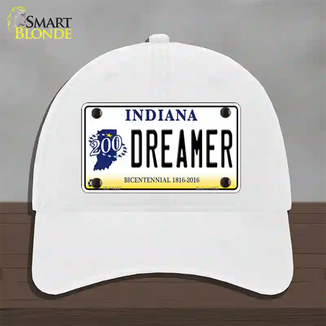 Dreamer Indiana Novelty License Plate Hat Unconstructed Cotton / White