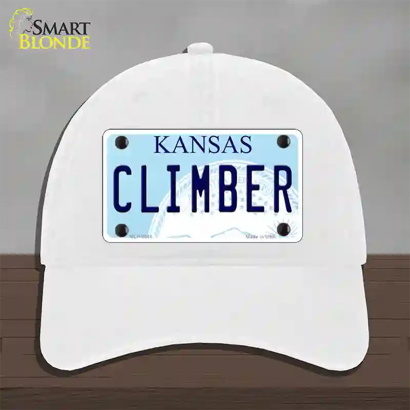 Climber Kansas Novelty License Plate Hat Unconstructed Cotton / White