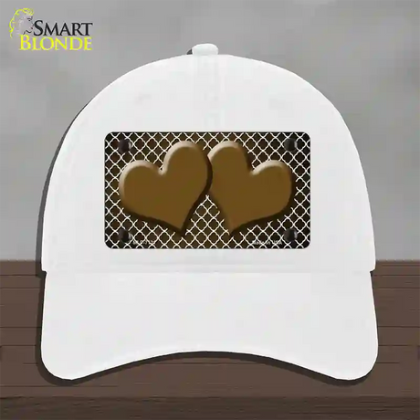 Brown White Quatrefoil Hearts Oil Rubbed Novelty License Plate Hat Unconstructed Cotton / White