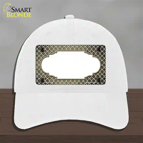 Gold White Quatrefoil Scallop Oil Rubbed Novelty License Plate Hat Unconstructed Cotton / White