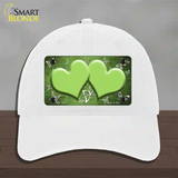 Lime Green White Hearts Butterfly Oil Rubbed Novelty License Plate Hat Unconstructed Cotton / White
