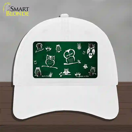 Green White Owl Oil Rubbed Novelty License Plate Hat Unconstructed Cotton / White
