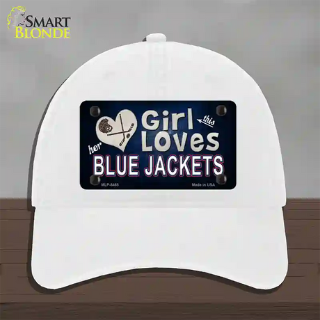 This Girl Loves Her Blue Jackets Novelty License Plate Hat Unconstructed Cotton / White