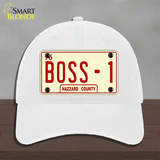 Boss 1 Novelty License Plate Hat Unconstructed Cotton / White