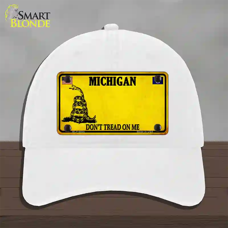 Michigan Dont Tread On Me Novelty License Plate Hat Unconstructed Cotton / White