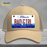 Bad Girl Illinois Novelty License Plate Hat Mesh / Khaki