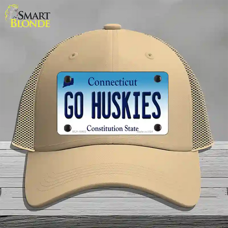 Go Huskies Connecticut Novelty License Plate Hat Mesh / Khaki