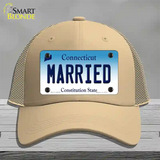 Married Connecticut Novelty License Plate Hat Mesh / Khaki