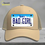 Bad Girl Iowa Novelty License Plate Hat Mesh / Khaki