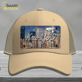 New York City Skyline State Novelty License Plate Hat Mesh / Khaki