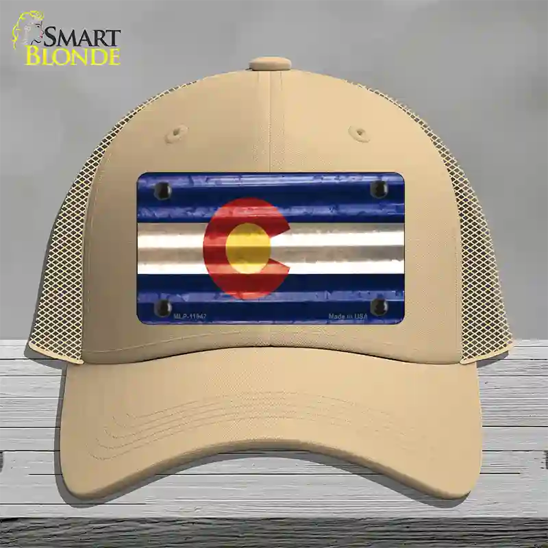 Colorado Corrugated Flag Novelty License Plate Hat Mesh Khaki