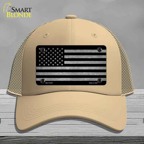 American Flag Black and Gray Novelty License Plate Hat Mesh Khaki