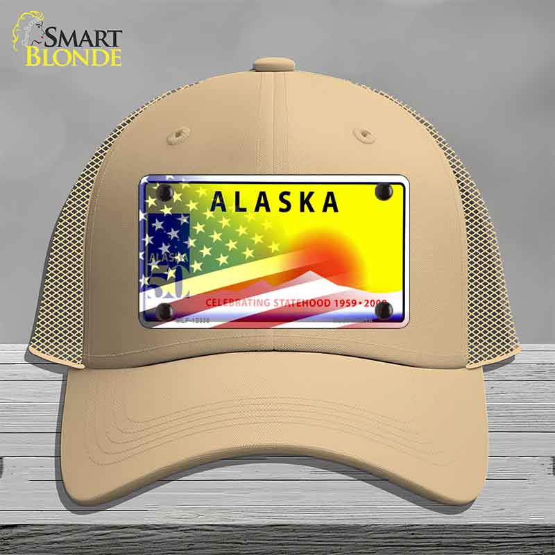 Alaska with American Flag Novelty License Plate Hat HAT-MLP-12330