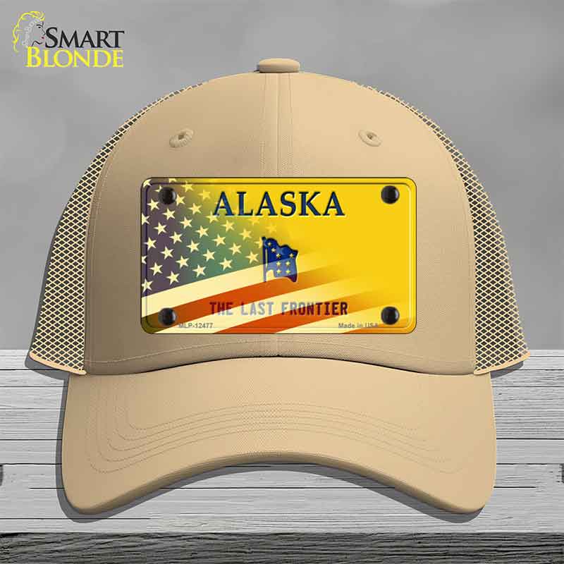 Alaska with American Flag Novelty License Plate Hat HAT-MLP-12477