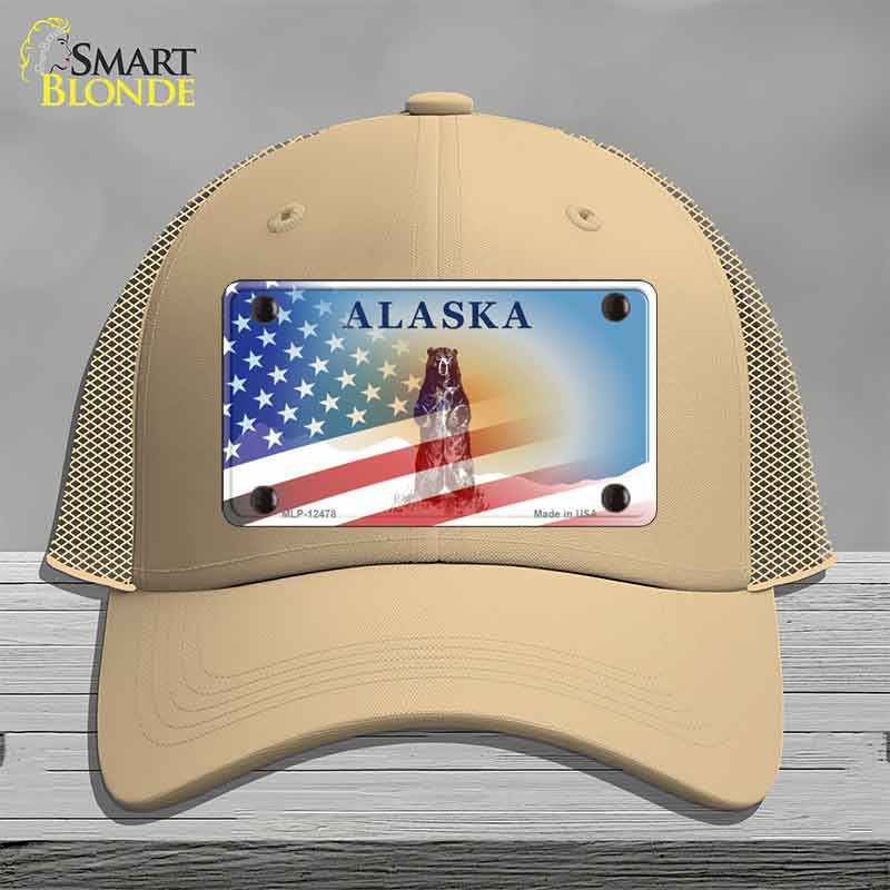 Alaska Bear with American Flag Novelty License Plate Hat HAT-MLP-12478