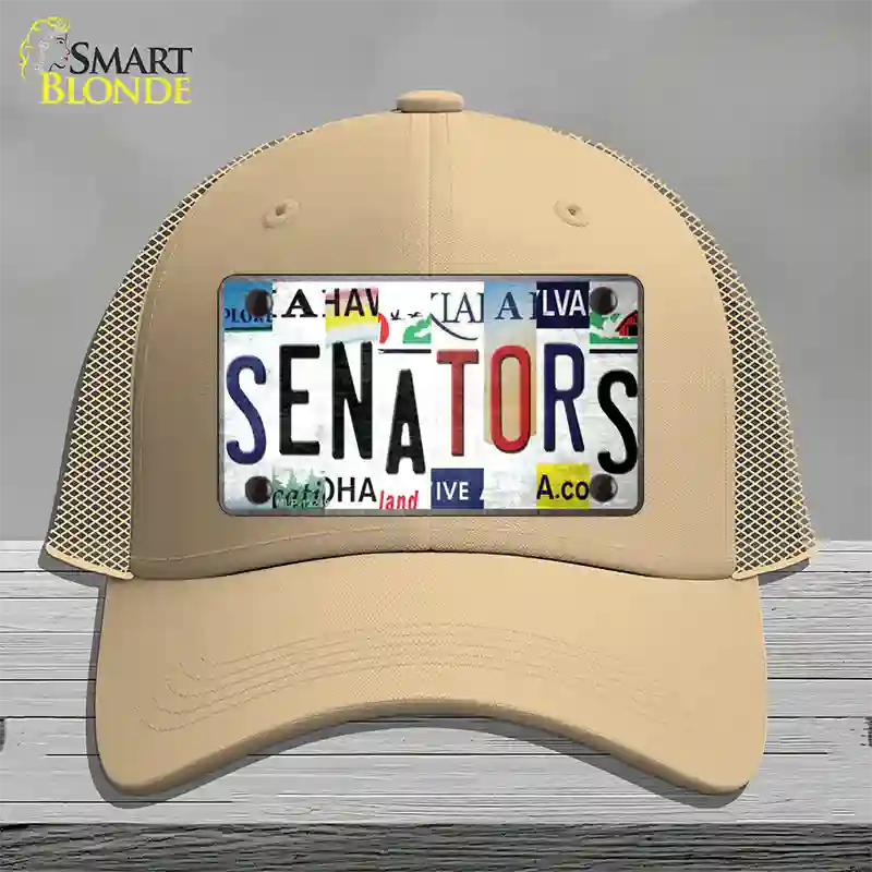 Senators Strip Art Novelty License Plate Hat Tag Mesh Khaki