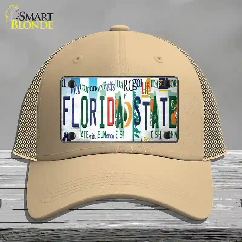 Florida State Strip Art Novelty License Plate Hat Tag Mesh Khaki