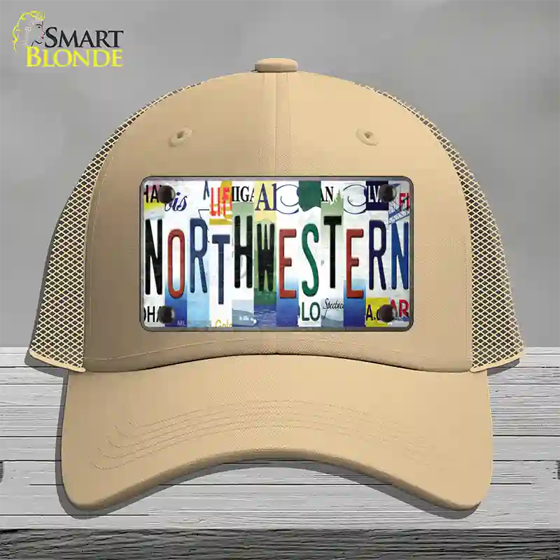 Northwestern Strip Art Novelty License Plate Hat Tag Mesh Khaki
