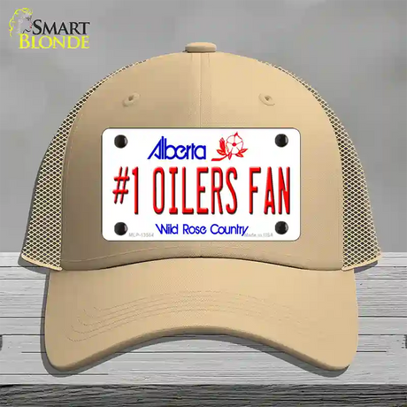 Number 1 Oilers Fan Novelty License Plate Hat Tag Mesh / Khaki