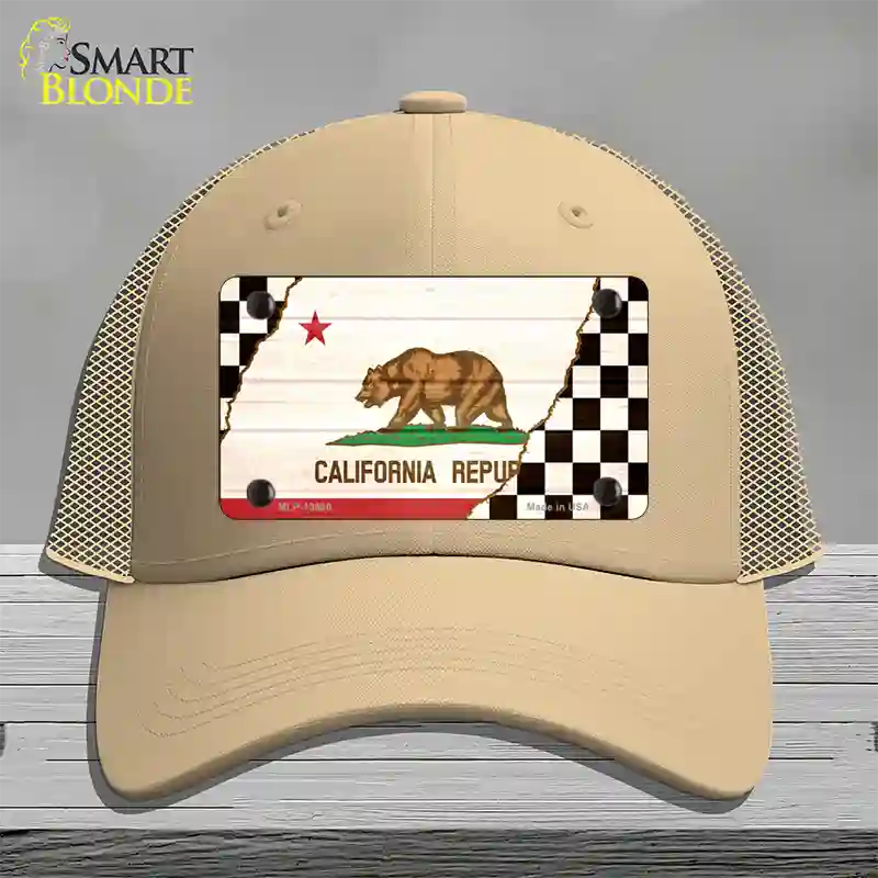 California Racing Flag Novelty License Plate Hat Tag Mesh Khaki