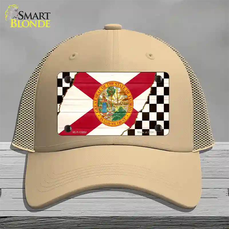 Florida Racing Flag Novelty License Plate Hat Tag Mesh Khaki