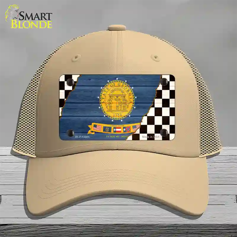 Georgia Racing Flag Novelty License Plate Hat Tag Mesh Khaki